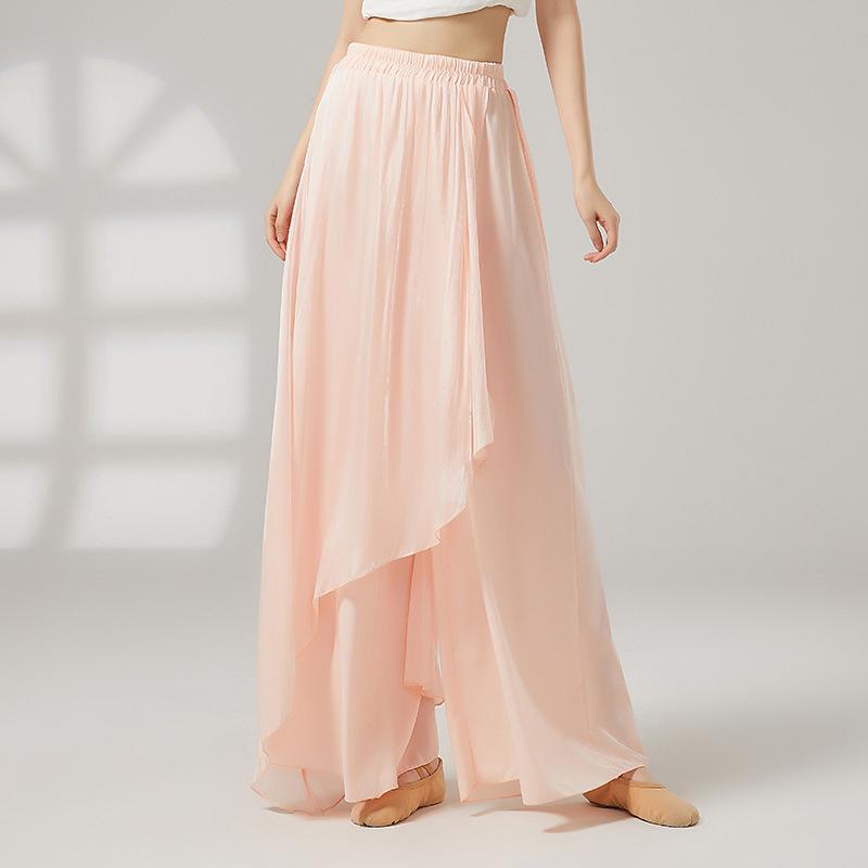 Jupe Pantalon de Danse Classique Femme Ample Jambes Larges Pantalon Brillant Mousseline Fluide Costumes de Performance Décontractés Tenue de Danse d'Entraînement