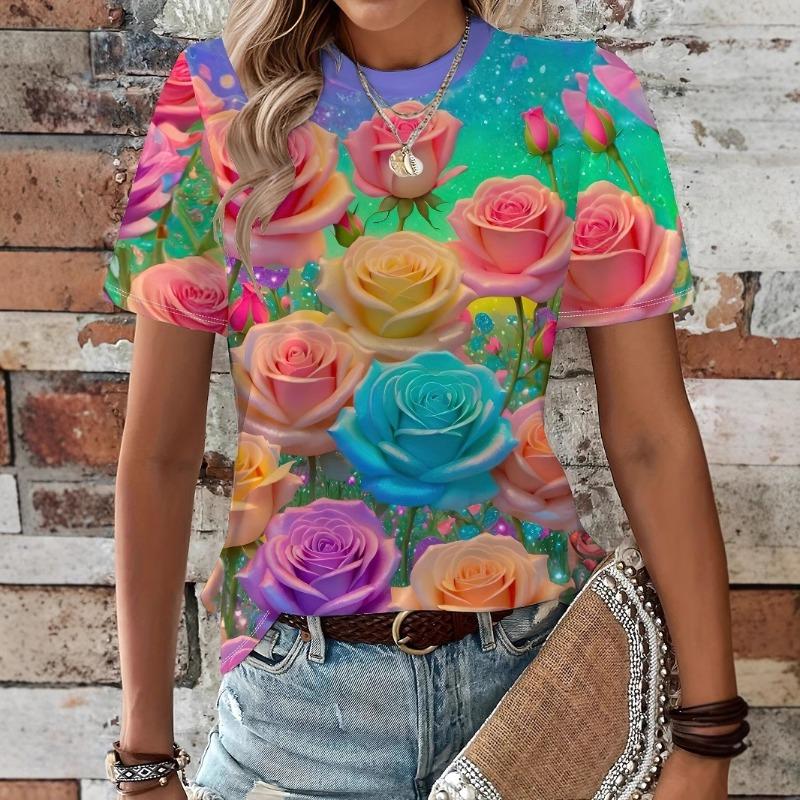 Summer Casual Trend 3D Printed Loose Fashion Fitting Pullover Women's T-shirt