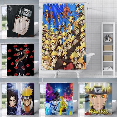 Cortina de Chuveiro Anime Japonês Quente N-NarutoS Tecido de Poliéster Impermeável Cortinas de Banho Decoração para Casa Banheiro Cortina com Gancho