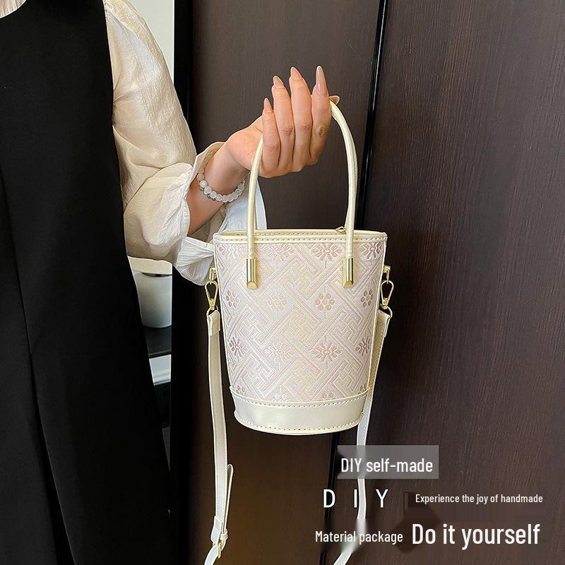 2025 DIY Song Brocade Fabric Large Bucket Shoulder Bag - Chinese Style
