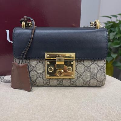 [Pre-Owned] Padlock Moonlight Treasure Box Series Metal Lock Logo Canvas And Leather Crossbody Bag Small - Very Good #LTOUVD