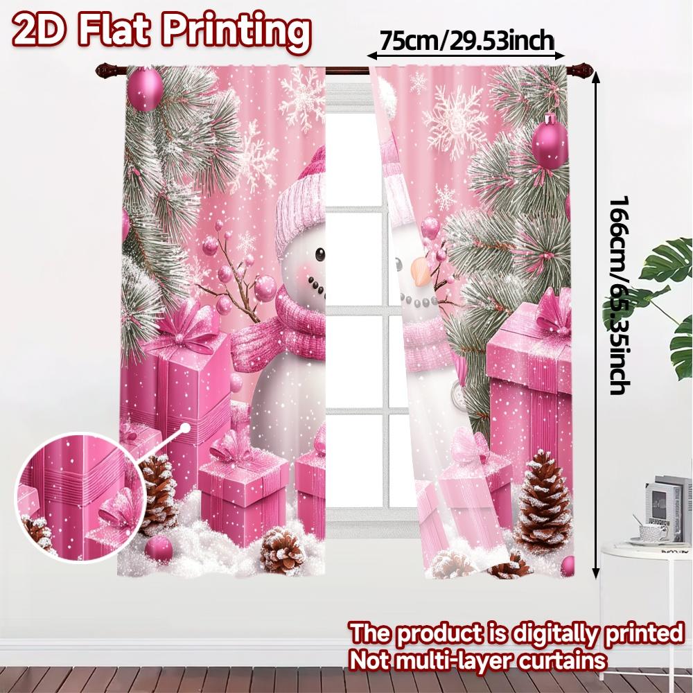 2pcs  Curtains Cute Snowman Pink Christmas Gifts Fashionable Chic Curtains Versatile Fabric Curtains Home Decor Perfect for