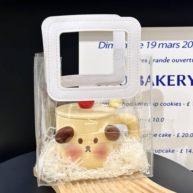 Cute Big-Ear Animal Ceramic Mug with Lid and Spoon