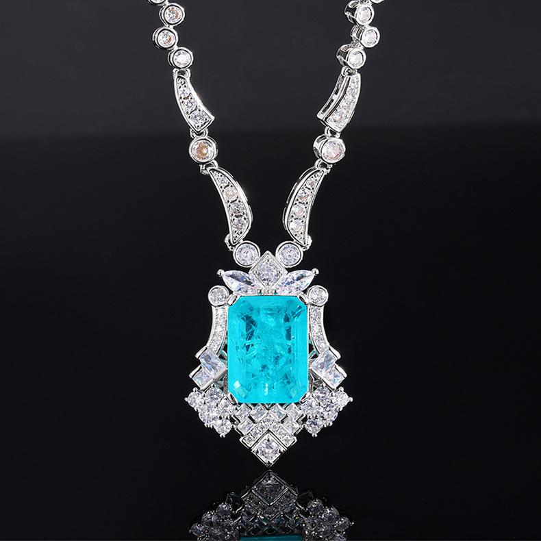 TikTok New Emerald Necklace Women's Para Sapphire Clavicle Chain Pendant Adjustable Dinner Necklace