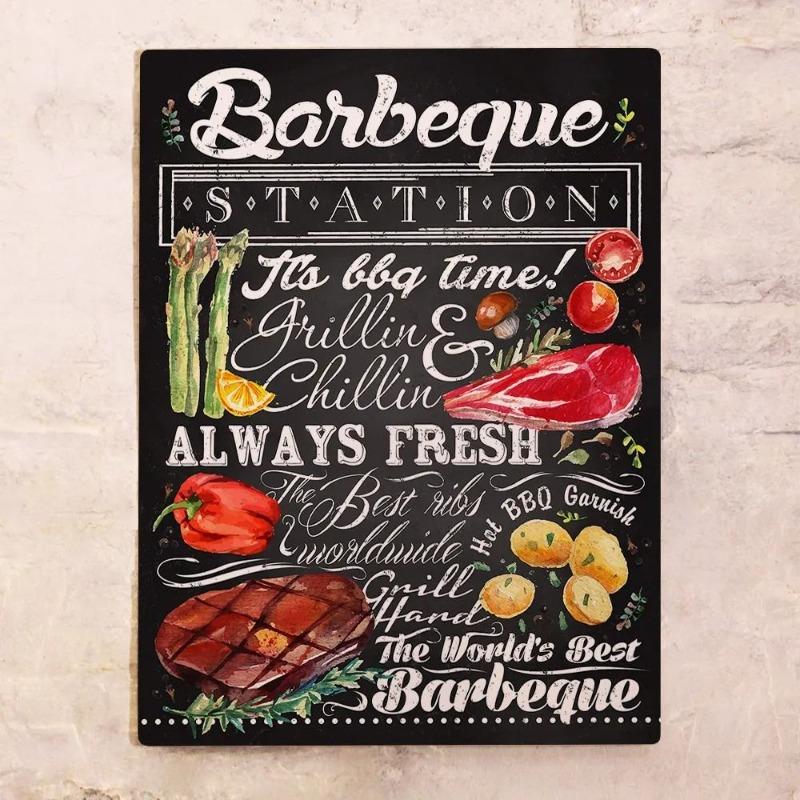 BBQ Poster Tin Sign, Metal Patio Slate Decor 20x30cm 20x30cm