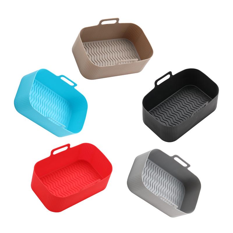 Teglia da forno rettangolare pieghevole in silicone per friggitrice ad aria con manico
