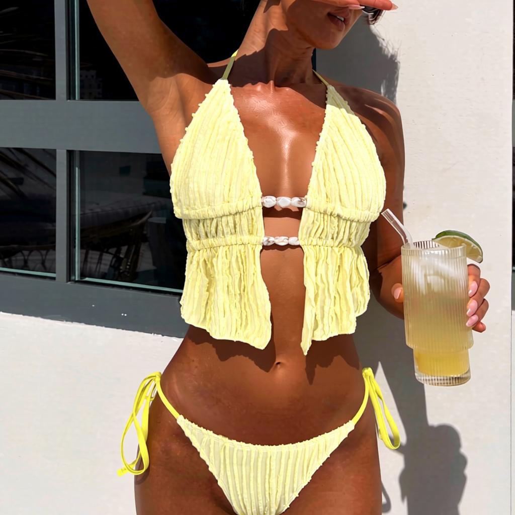 1011 New Halter Strap Beach Bikini Sexy Split Swimsuit Women's Special Fabric