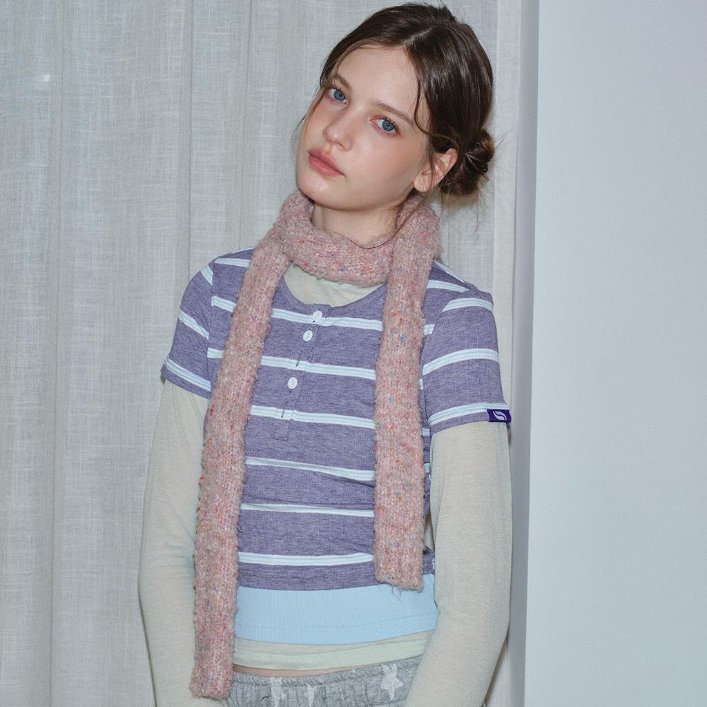 Wool blended sausage scarf female cute vintage soft colored dot knitted wool thin narrow soft scarf