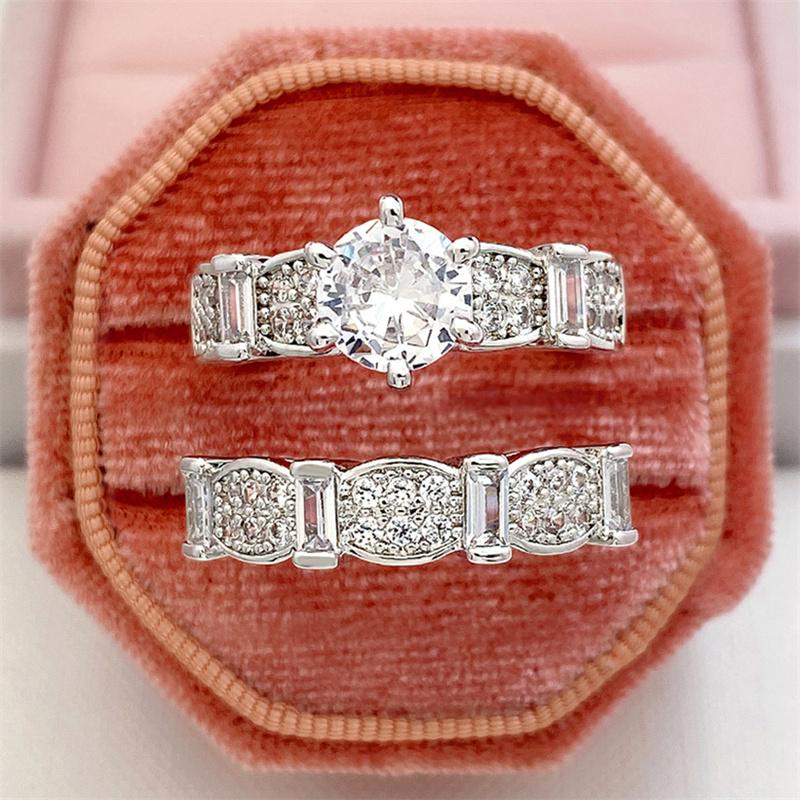 Luxus Weibliche Große Geometrische Ring Sets Silber Farbe Verlobung Ringe Für Frauen Charme Quadrat Zirkon Stein Hochzeit Ring