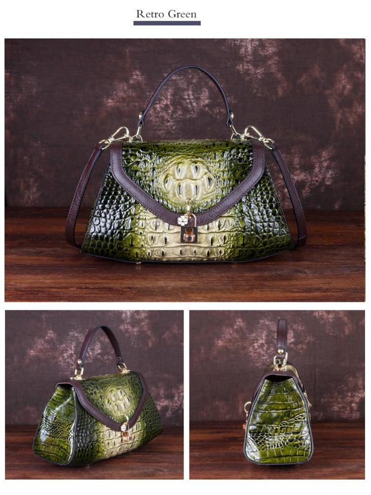 Johnature Retro Alligator Pattern Genuine Leather Women Handbags Leisure Cowhide Large Capacity Shoulder&crossbody Bags