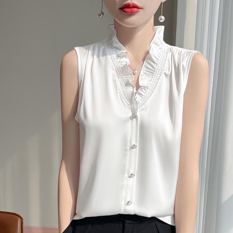 All-matched Black Ear Vest Blouse Womens Top Summer Updated Stylishable Temperament Elegant White Black