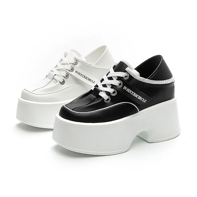 Fashion 11cm  Cow Genuine Leather High Brand Autumn Spring Chunky Sneakers Females Casual Ladies Vulcanize Women Platform Designer