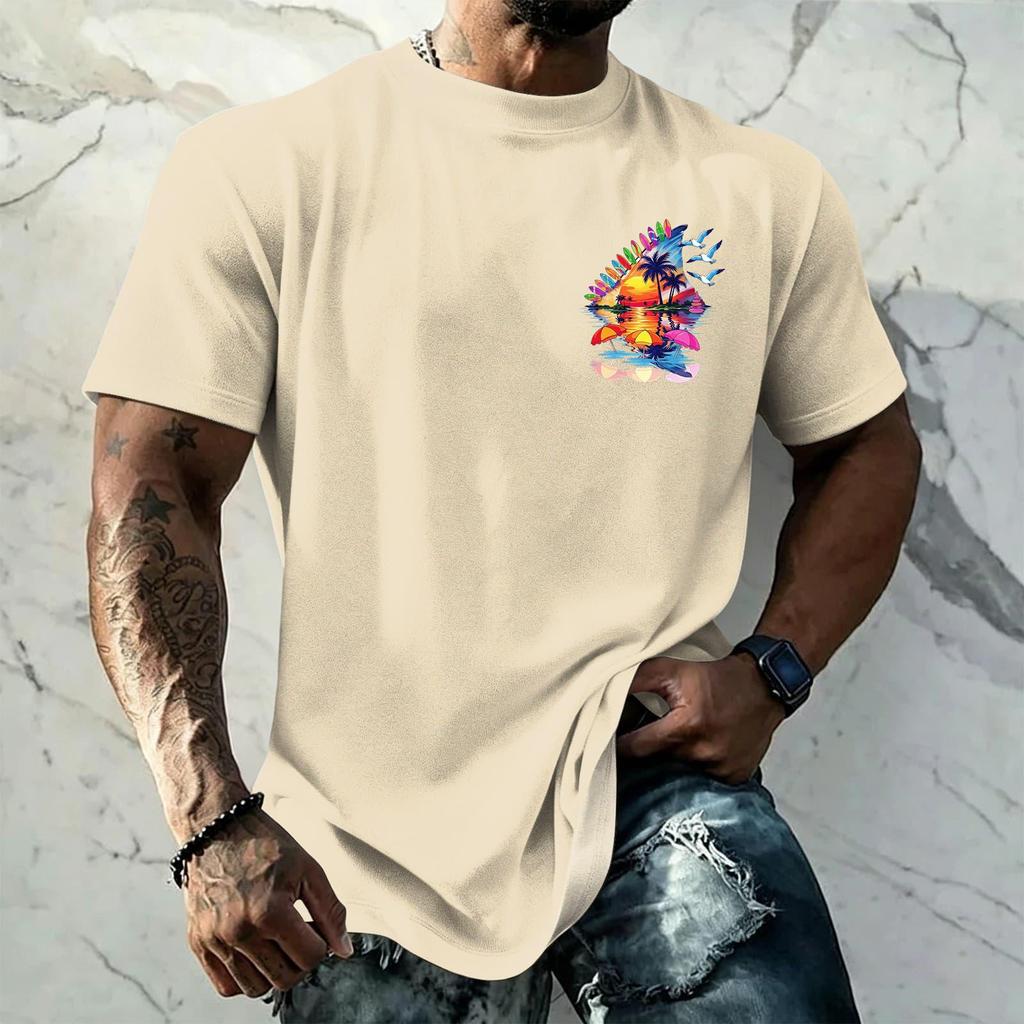 Men's Retro Hawaiian Texture Print Short Sleeve T Shirt Loose Fit Casual Summer Daily Wear Top Soft Fabric Breathable Design