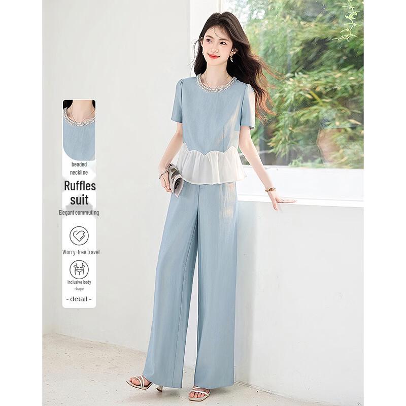 Chic Summer Beaded Ruffle Two-Piece Set XL