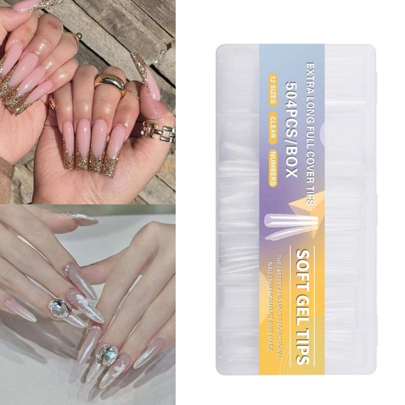 504x Clear Nail Tips for Acrylic Nails Extra Long Full Cover Tips Ballerinas False Nails Soft Gels Tips Nail Supplies