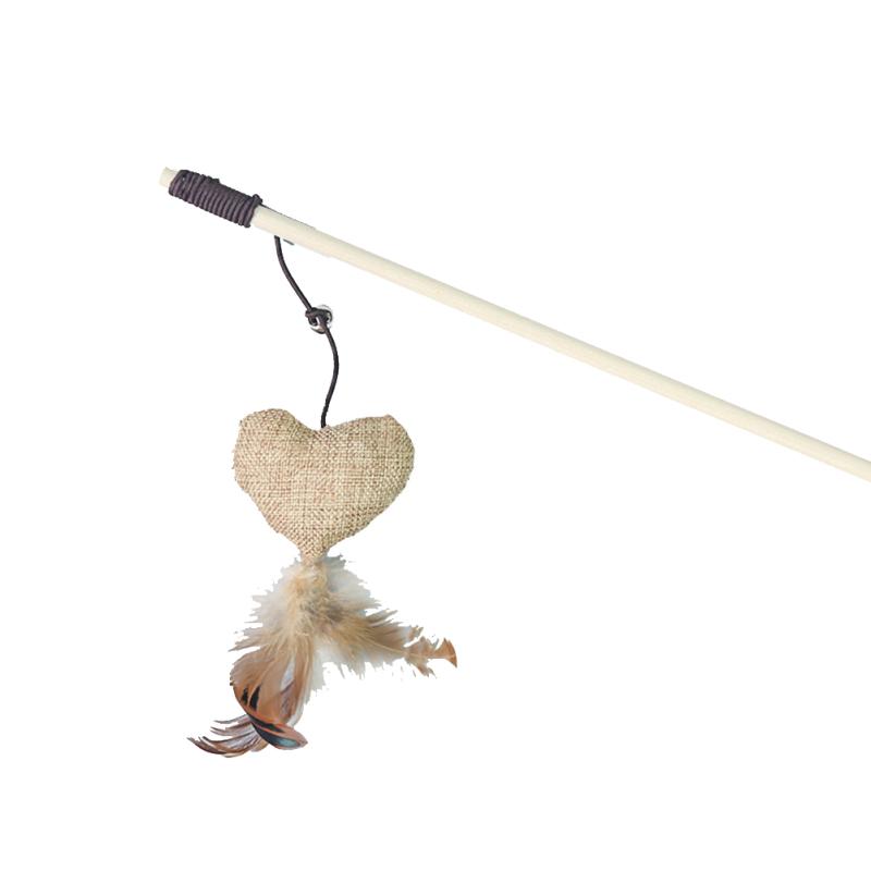 Wood+cotton Rope Funny  Cat  Stick Cartoon Animal Shape Feather Bell Pendant Wooden Pole Elastic