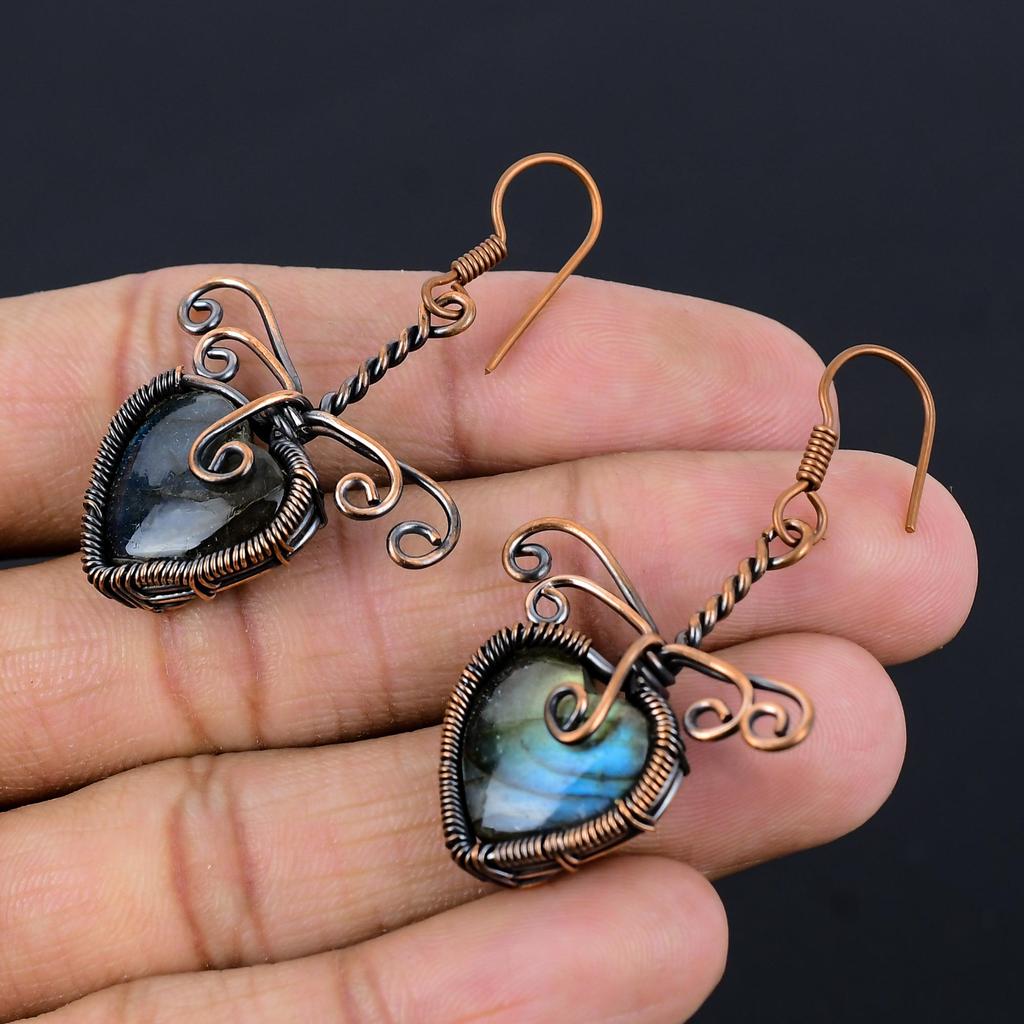 Labradorit 999 Kupferdraht umwickelte Ohrringe, handgefertigter Edelstein-Ohrschmuck, Geschenke für die Ehefrau, brandneue Ohrringe