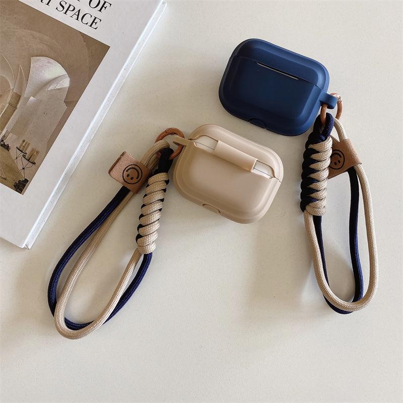 Solid Color Smiley Face Hand Rope for AirPods 1 Generation Protective Cover Second Generation 1 Generation Pro1 Apple Bluetooth Headset Case Female