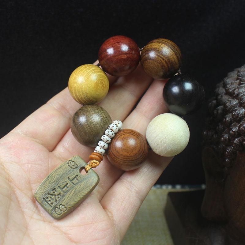 

20mm Multi-Color Sandalwood Beaded Bracelet, Chinese Style Handheld Prayer Beads, Ethnic Fashion Wrist Jewelry for Men and Women