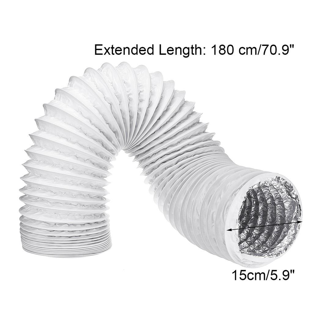 Universal Portable Air Conditioner Exhaust Hose Tube Window Pipe Interface Aluminum Foil 5.9"x71"  White+Silver