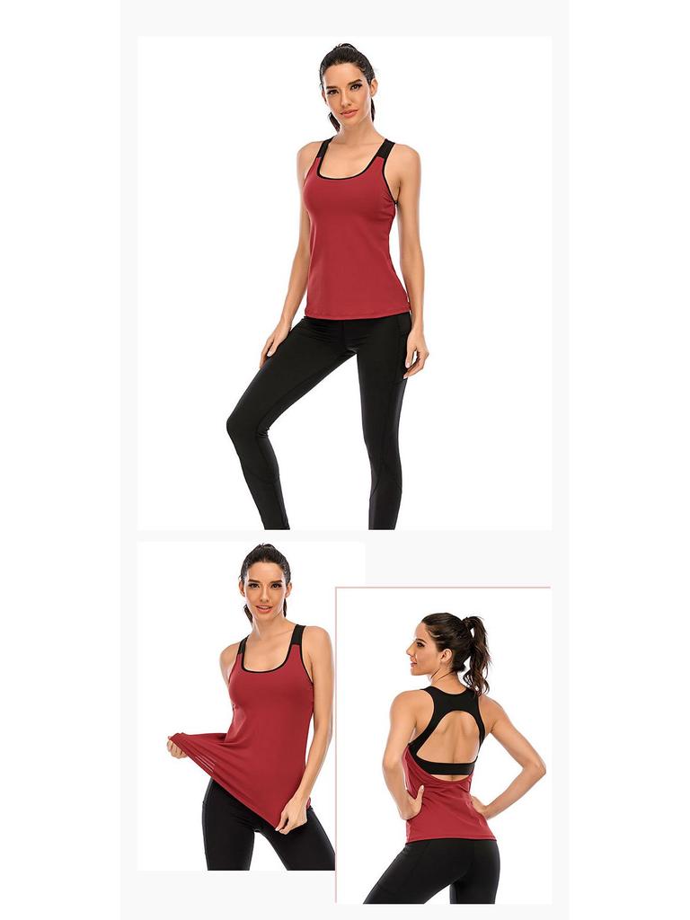 2024 Spring/Summer Slimming Faux Two-Piece Yoga Tank Top with Skin-Friendly Fabric and Stylish Hollow Back