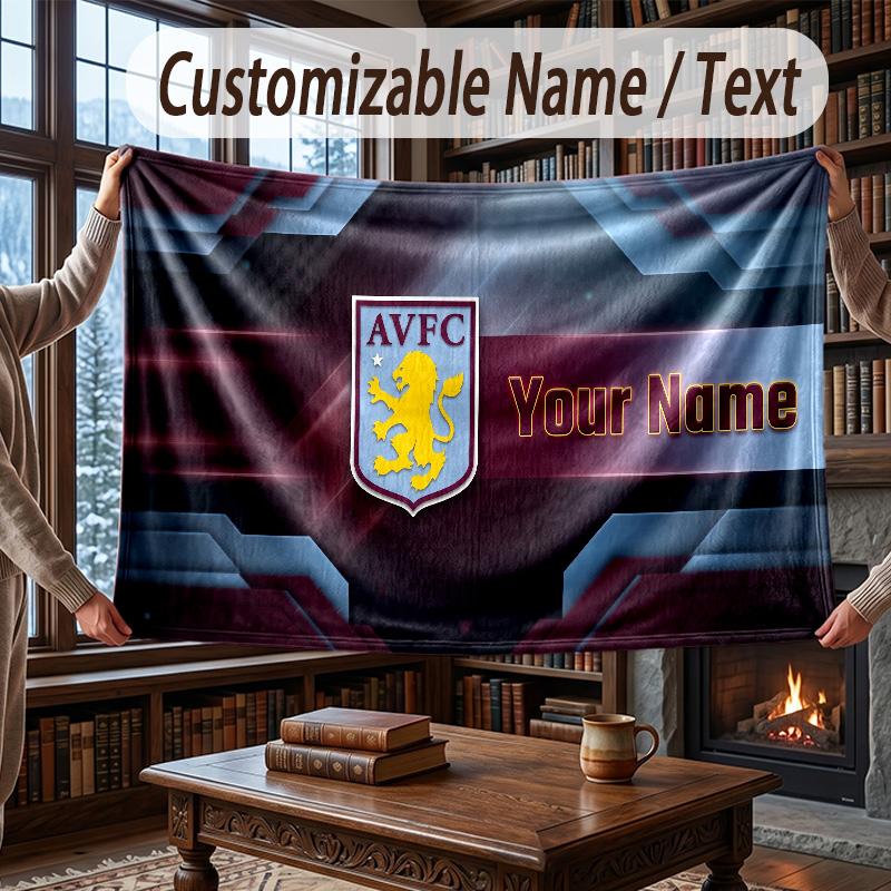 Custom Name Flannel Throw Blanket Aston Villa Pattern Warm Home Decoration