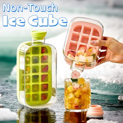 Ice Cube Water Bottle Ice Cube Mold Press Ice Maker With Lid Food Grade Ice-Making Ice-Kettle With Straw Silicone