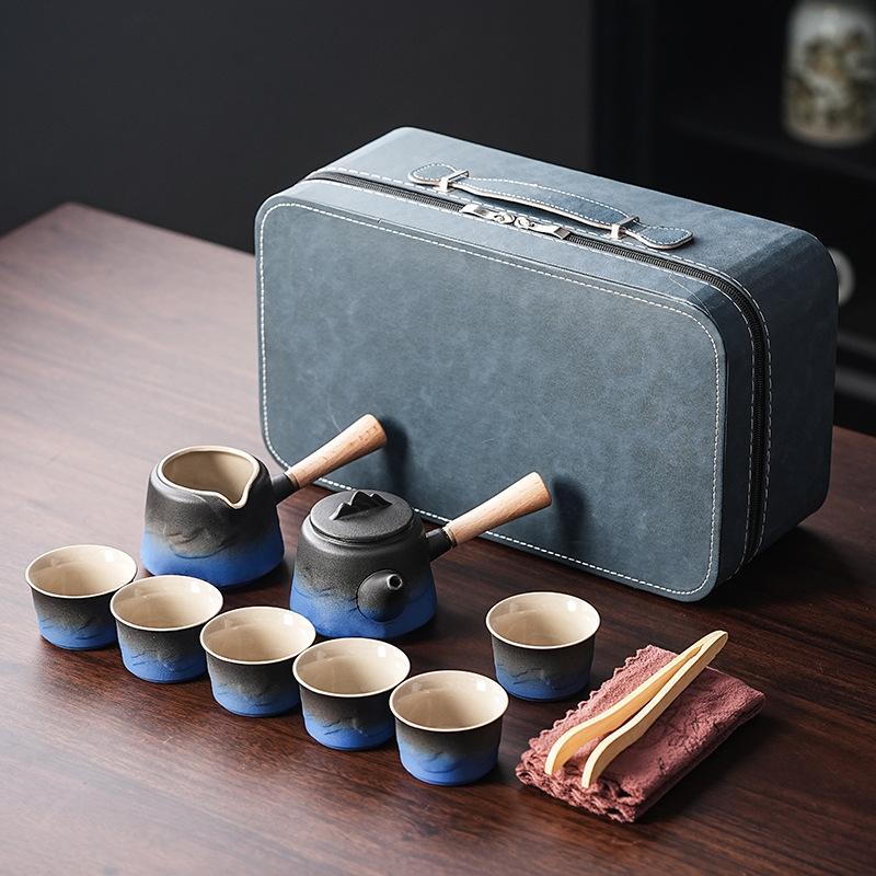 High-end Light Luxury Coarse Pottery Kung Fu Tea Set, Portable Tea Side Handle Teapot Gift Box