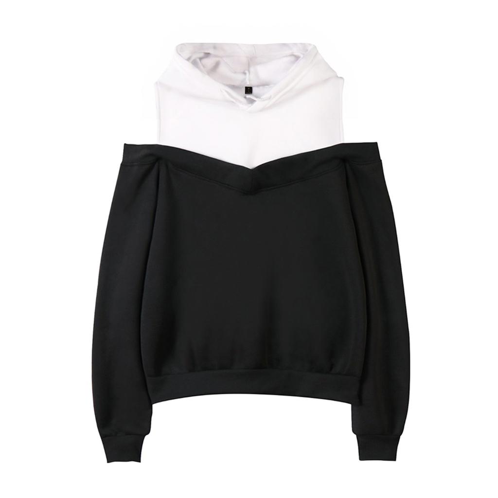 Ladies' Fashion Trend Off Shoulder Fake Two-piece Hooded Sweatshirt