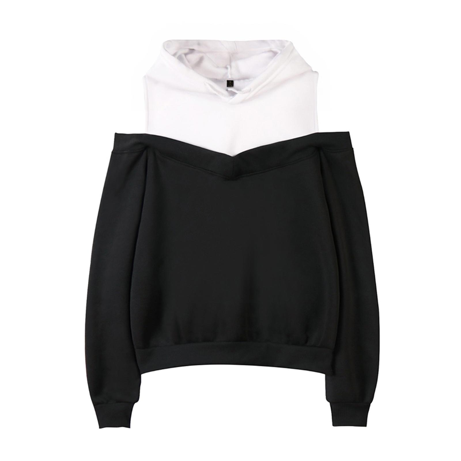 

Женский модный тренд толстовка с капюшоном в стиле «два в одном» с открытыми плечами L чёрный