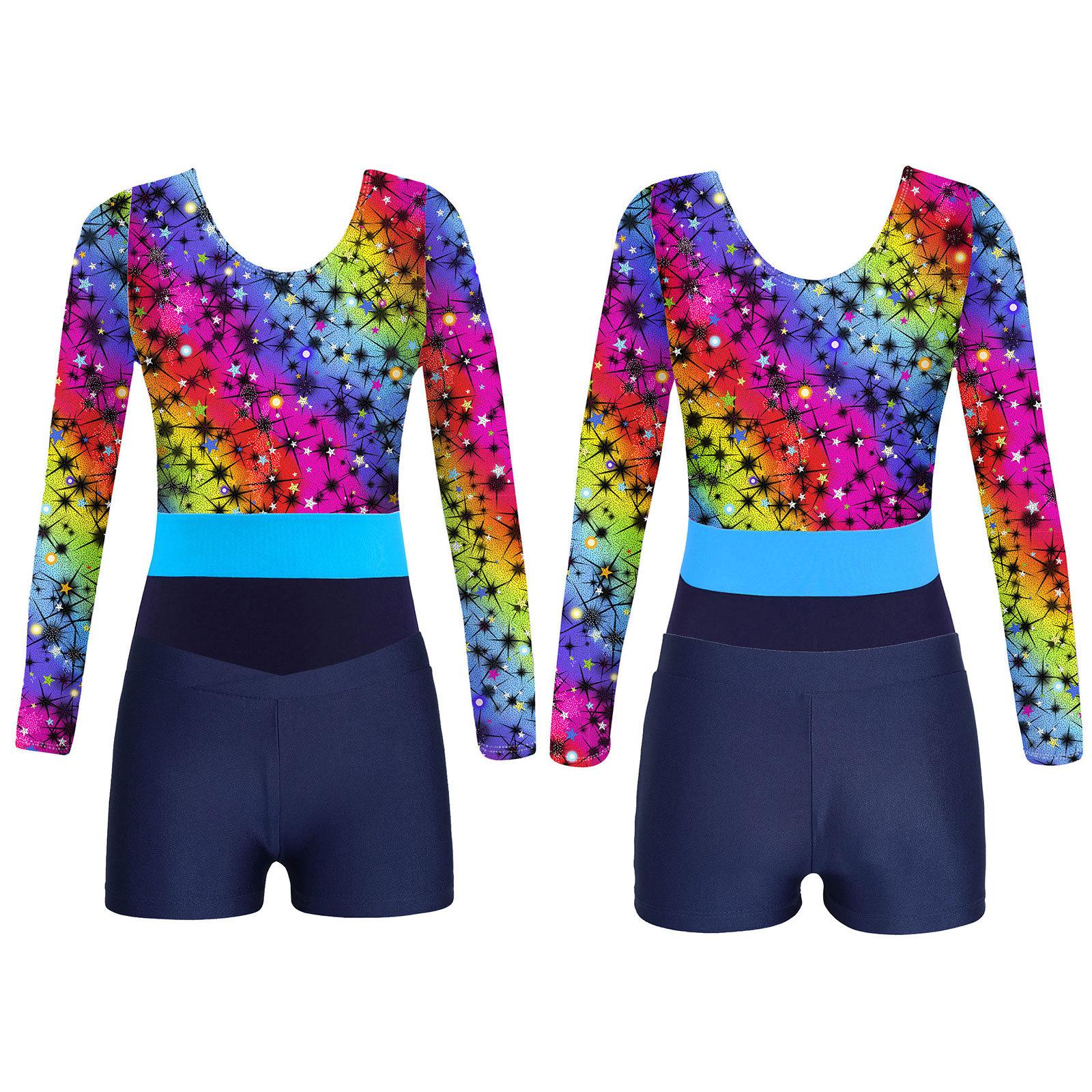 

Гімнастичні дитячі трико з довгими рукавами та шортами Танцювальна сукня Балетний класичний комбінезон Спортивний костюм 11-12 Years синій/Темно-синій