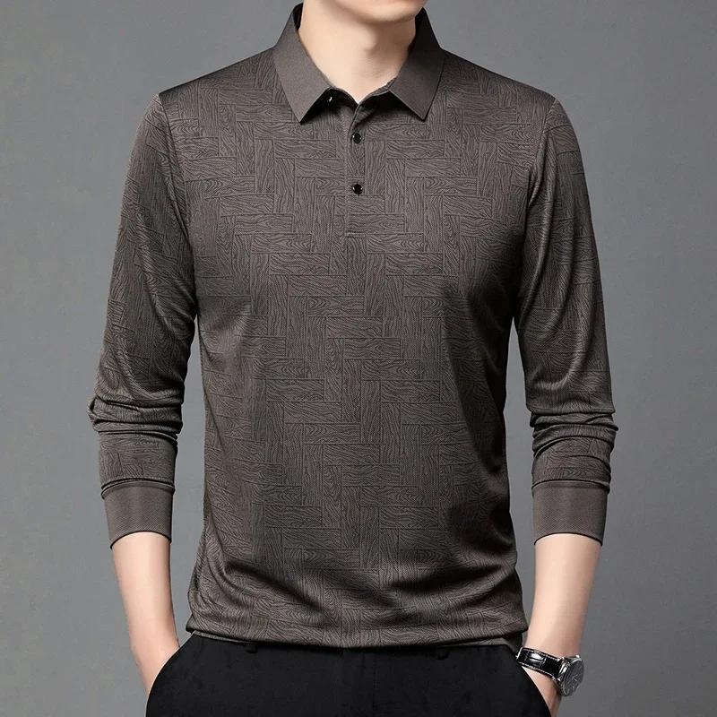 Stylish long-sleeve polo shirt with wood grain design.