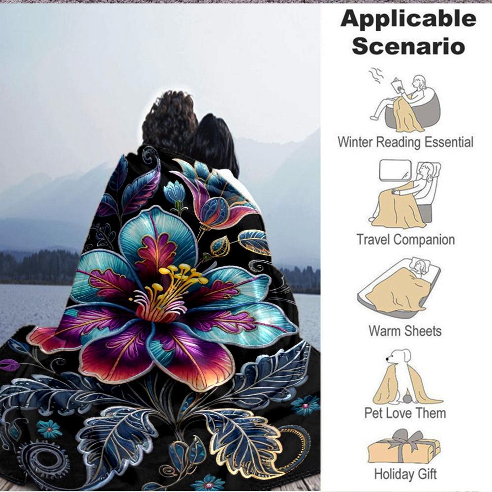 1pc Fantasy Flower Blanket Lightweight Flannel Blanket Throw Blanket For Sofa, Bed, Travel, Camping, Livingroom, Couch, Chair, And Bed yy2509026185