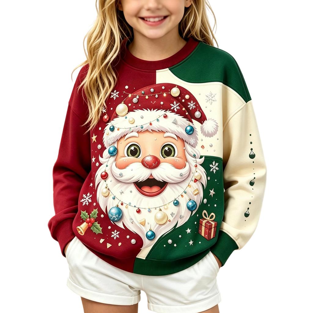 Boys Girls Kids Christmas Print Casual Comfortable Neck Long Sleeve Sweatshirt for Fall Winter