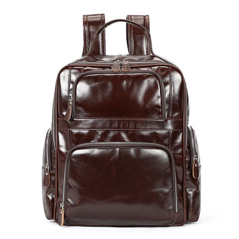 Genuine Leather Men s Backpack Oil Wax Retro High-end Business Leisure Travel Computer Bag коричневый
