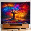 2D Flat, [2D Plane Printing] 1 Large Size/small Size Pattern Printed Tapestry- Vibrant, Tree, Forest, Colorful Leaves, Magical Ambiance., Room Wall De