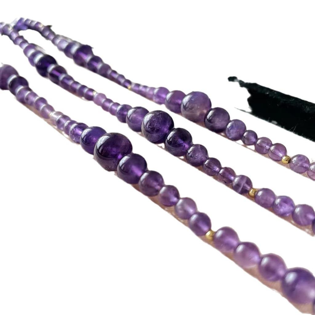 Design Original, Lavanda Natural, Ametista, Colar Sorriso Gradiente, Gargantilha Feminina, Corrente Clavicular Vento