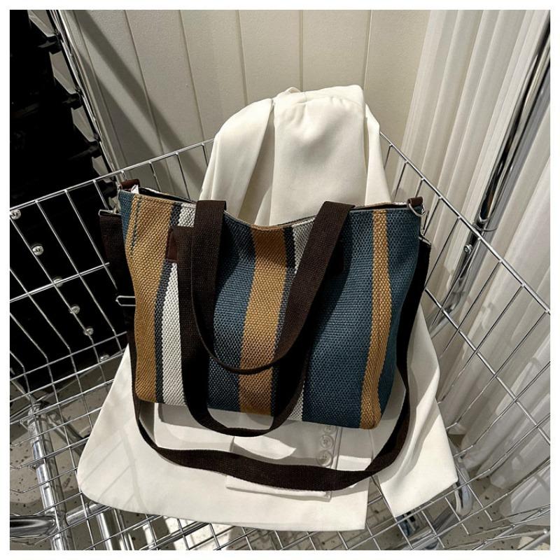 Large capacity women's shoulder bag women's new simple vertical striped casual tote bag fashion handbag
