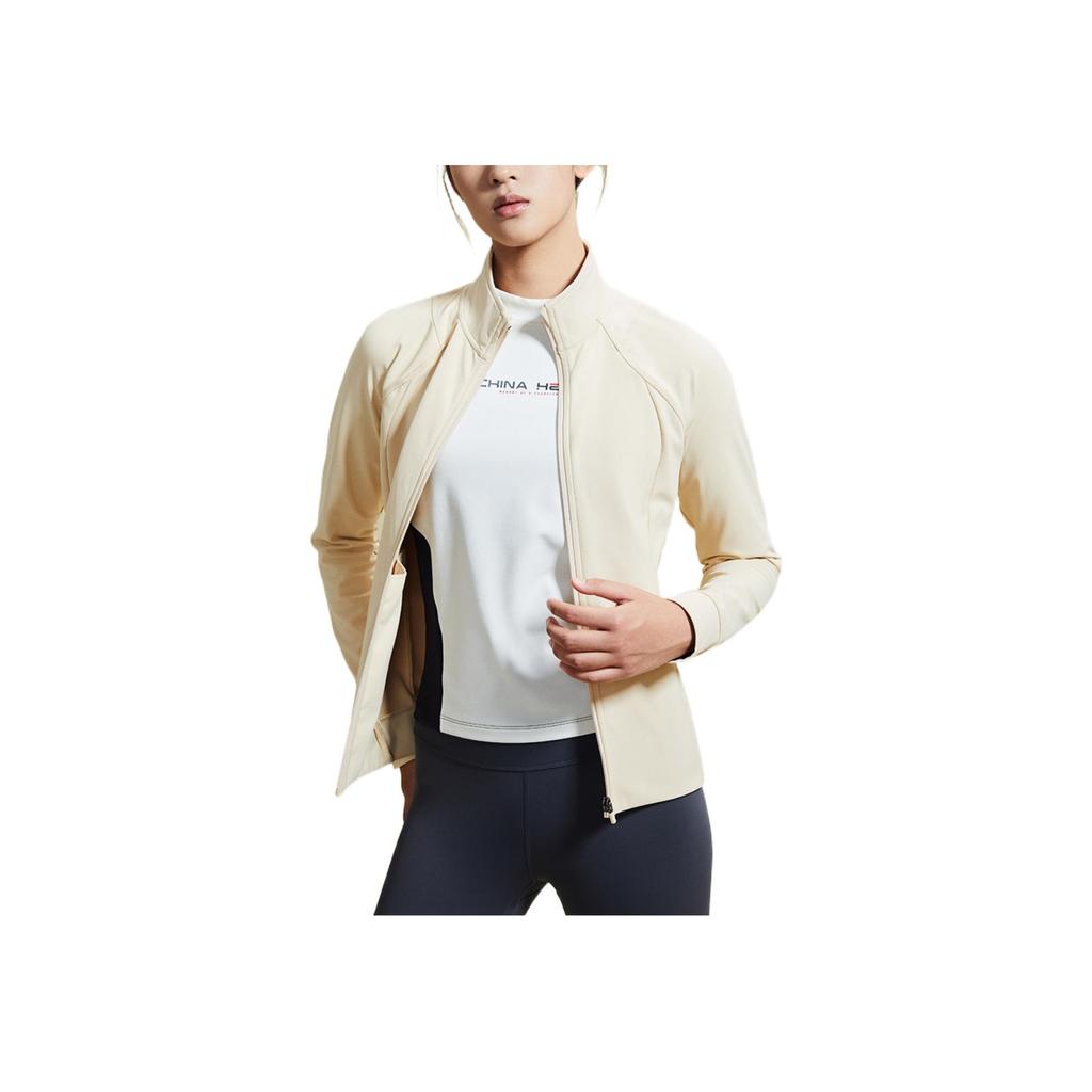 Anta Training Series Solid Color Zip Stand Collar Sports Jacket Women Jacket Off-White 962247707-2