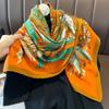 90×90Cm Women Retro Printed Simulated Silk Square Scarf Multifunctional Scarf Versatile Fashion Scarf