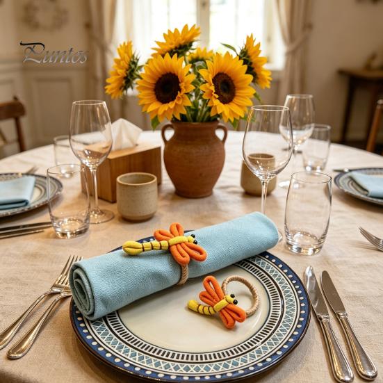Rustic Dining Table Accessories Dragonfly Napkin Rings, Handmade Holders, Reusable Photo Prop Decor Farmhouse Rings for Home Setting