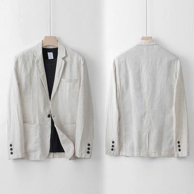 Men's 100% Linen Suit Jacket Men's Summer Light Breathable Pure Color Light Luxury Suit Top