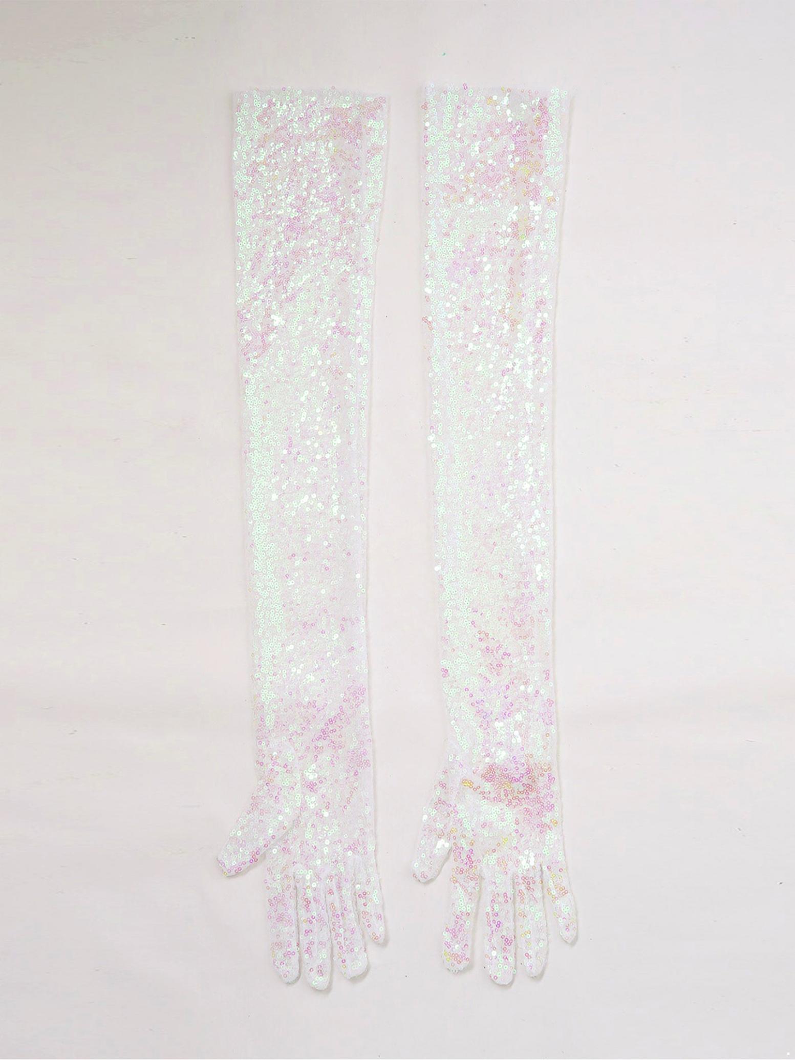 

Жіночі блискучі сітчасті довгі рукавички до ліктя Вінтажні довгі рукавички для оперного вечора One Size білий