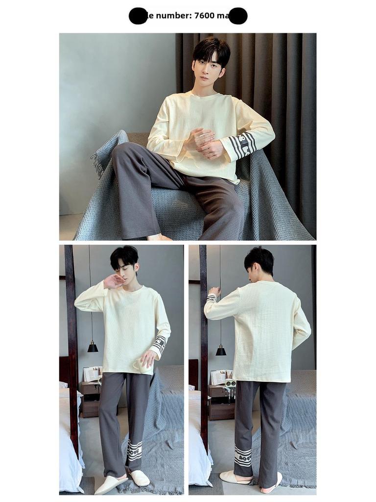 Men's Korean-Style Cotton Pajamas - Long Sleeve, Casual, Seasonal Homewear