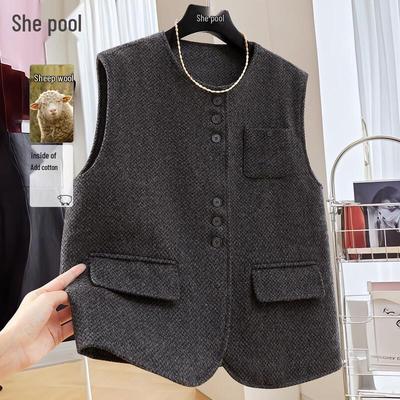 Women's Merino Wool Blend Round Neck Quilted Vest