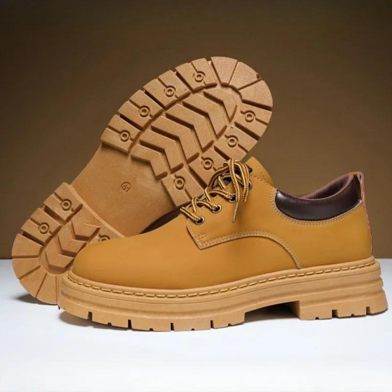Leather Shoes for Men Round Toe Platform Thick Sole Man Casual Shoe Solid Color 2025 Trend In Promotion Cowhide Elegant Retro Pu