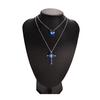Women Two Layer Cross Heart Full Rhinestones Pendant Necklace Chain Jewelry Gift