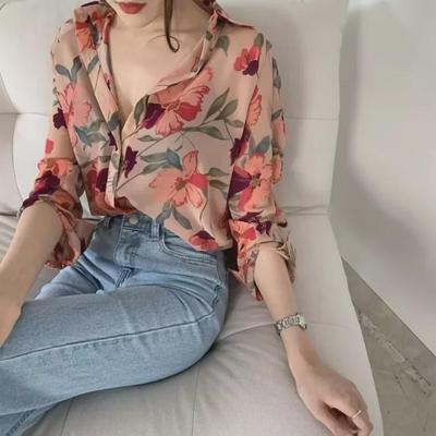 Elegantes Chiffon-Langarmtop mit Blumenmuster für Damen – Kollektion Frühjahr/Sommer 2025