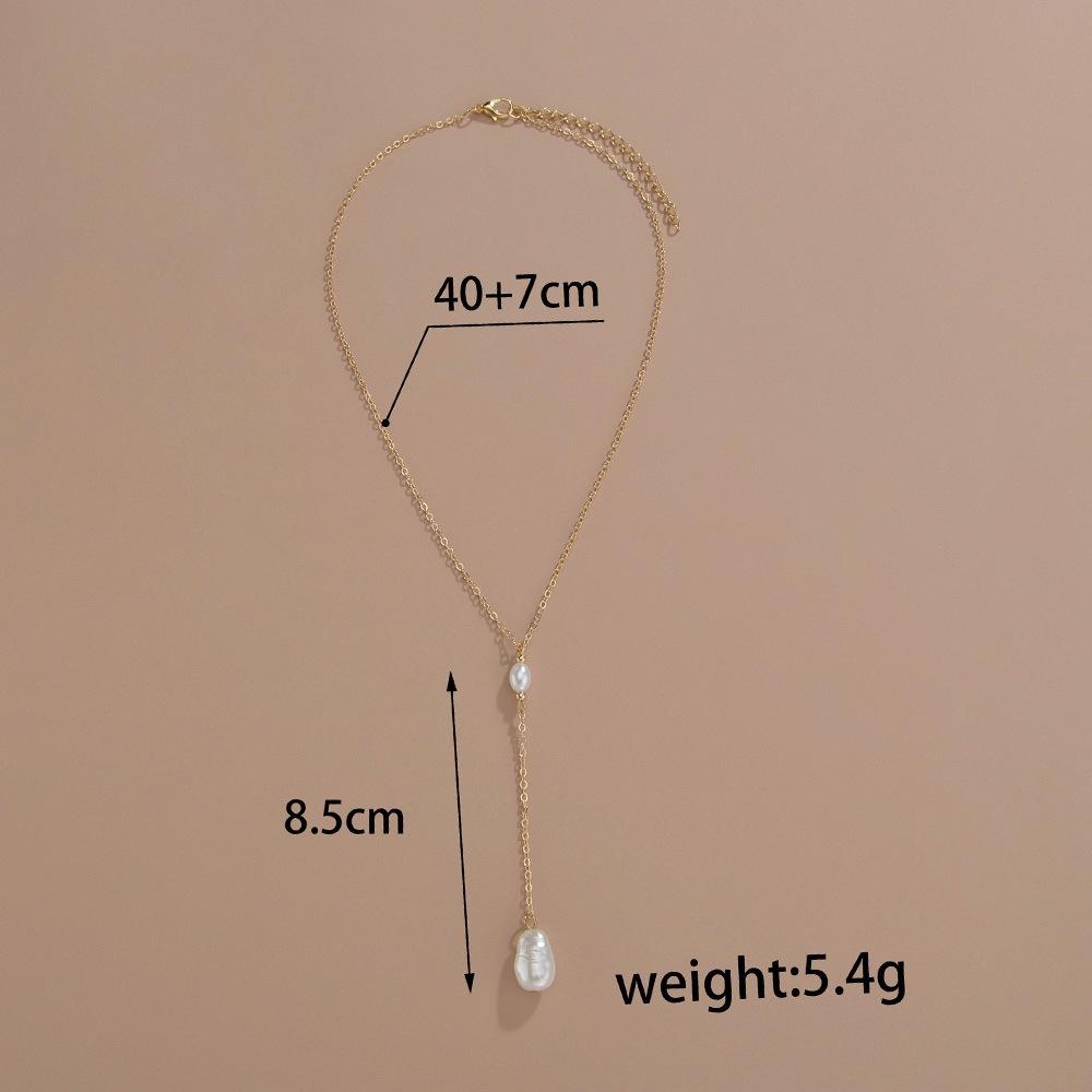 Personalized ins style, simple pearl pendant, metal long necklace, neck chain.