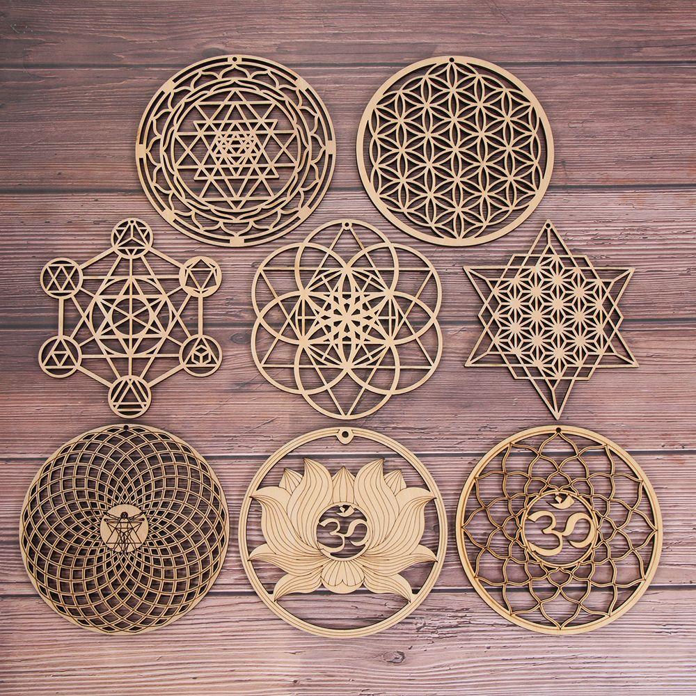 Flower Of Life Energy Mat Slice Wood Base Wooden Wall Sign Laser Cut Handmade Coasters Making Sacred Geometry Ornament Decor